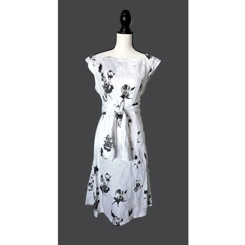 Piazza Del Tempio Italy Wrap Midi Dress Sz L White Grey Floral Textured Linen